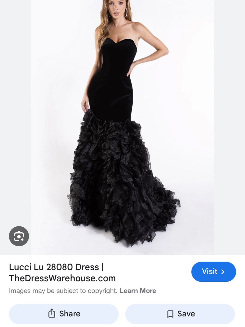 Black Strapless Velvet Top Ruffle Mermaid Gown